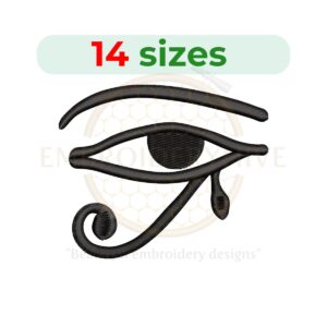 Eye of Horus machine embroidery design in 14 sizes, ranging from 1 to 7.5 inches. Ancient Egyptian eye symbol for embroidery projects.