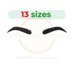 Embroidery design of woman's eyebrows, available in 13 sizes ranging from 1.5 to 7.5 inches in width, ideal for face and makeup embroidery projects.