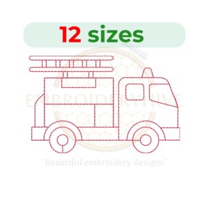 Fire Truck Machine Embroidery Design – Mini Fire Truck Outline in Bean Stitch