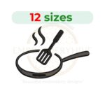Frying Pan Embroidery Design – Kitchen-themed digital embroidery file in 12 sizes.