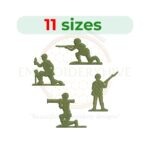 "Green Army Men Embroidery Design – Military-themed embroidery file in 11 sizes from 2.5 to 7.5 inches.