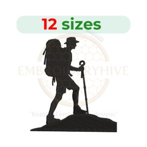 Buy traveler and hiker silhouette machine embroidery design for camping projects
