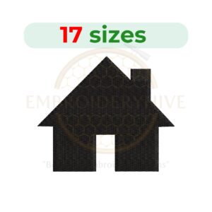 House silhouette embroidery design in 17 sizes, ranging from 0.5 to 4.5 inches, for machine embroidery projects