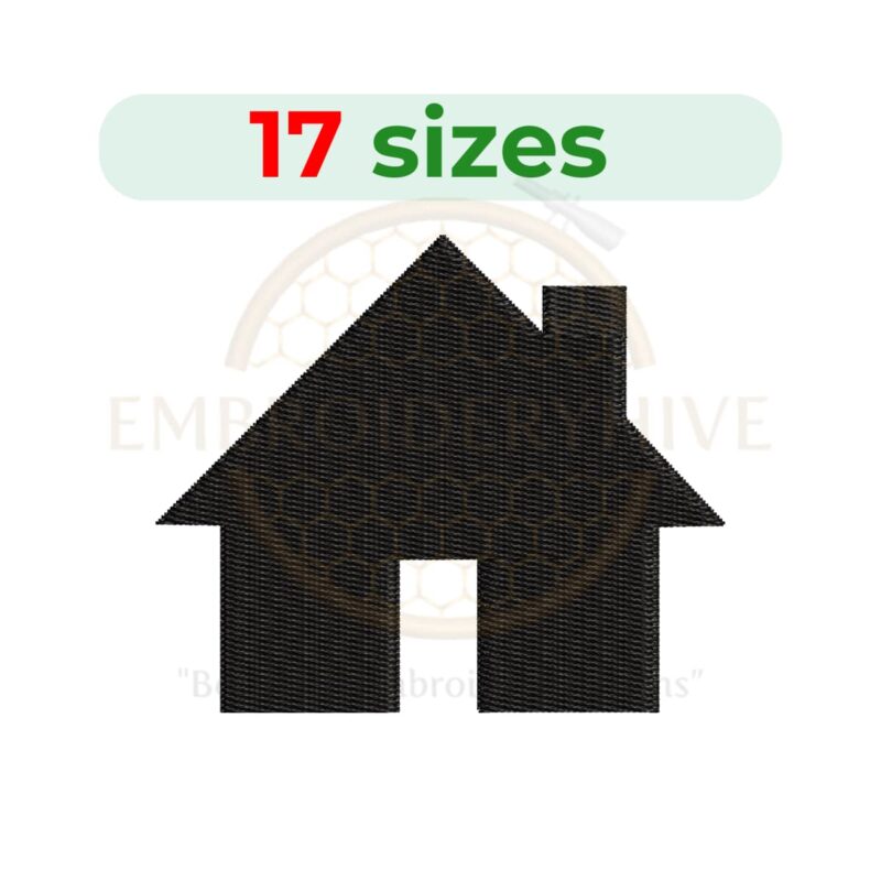 House silhouette embroidery design in 17 sizes, ranging from 0.5 to 4.5 inches, for machine embroidery projects