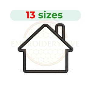 House outline embroidery design in 13 sizes, from 1.5 to 7.5 inches, perfect for family or dollhouse-themed projects