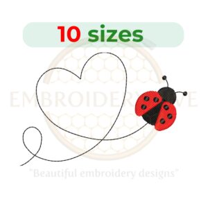 Buy Ladybug heart machine embroidery design