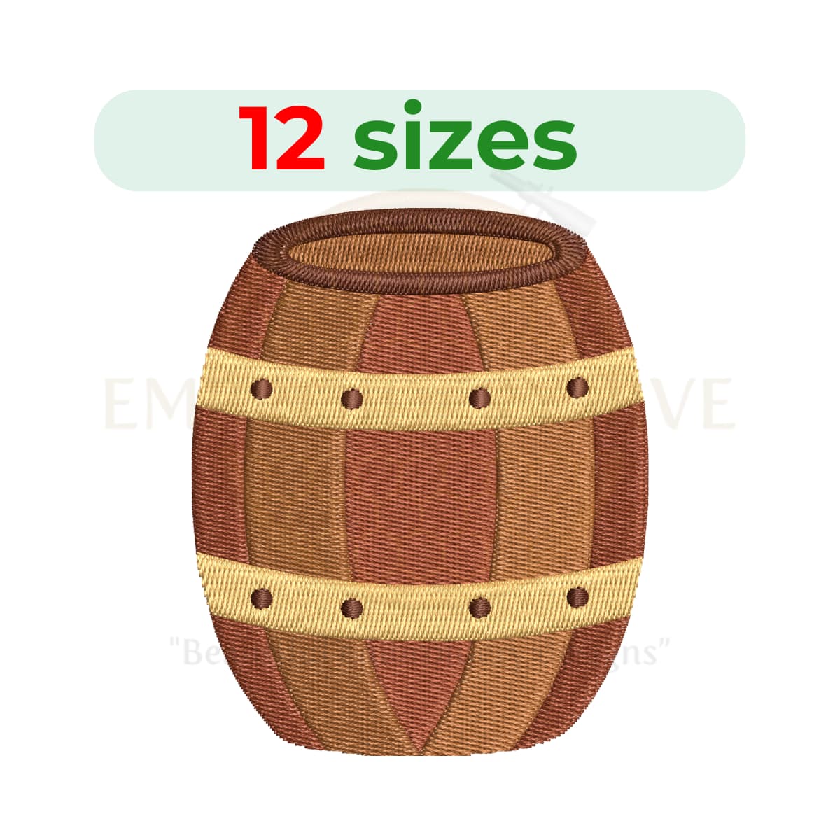 buy Liquor Barrel Embroidery Design – Digital file in 12 sizes for embroidery machines.