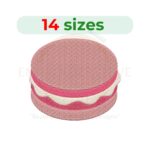 Delightful Macaron Embroidery Design, available in 14 sizes from 1 inch (25mm) to 7.5 inches (191mm). This digital download includes multiple formats like DST, EXP, JEF, PES, and more, perfect for embroidery machines.