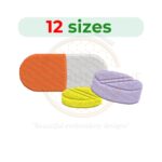 Medicine Pills Embroidery Design - 12 sizes digital file for healthcare and medical-themed projects.