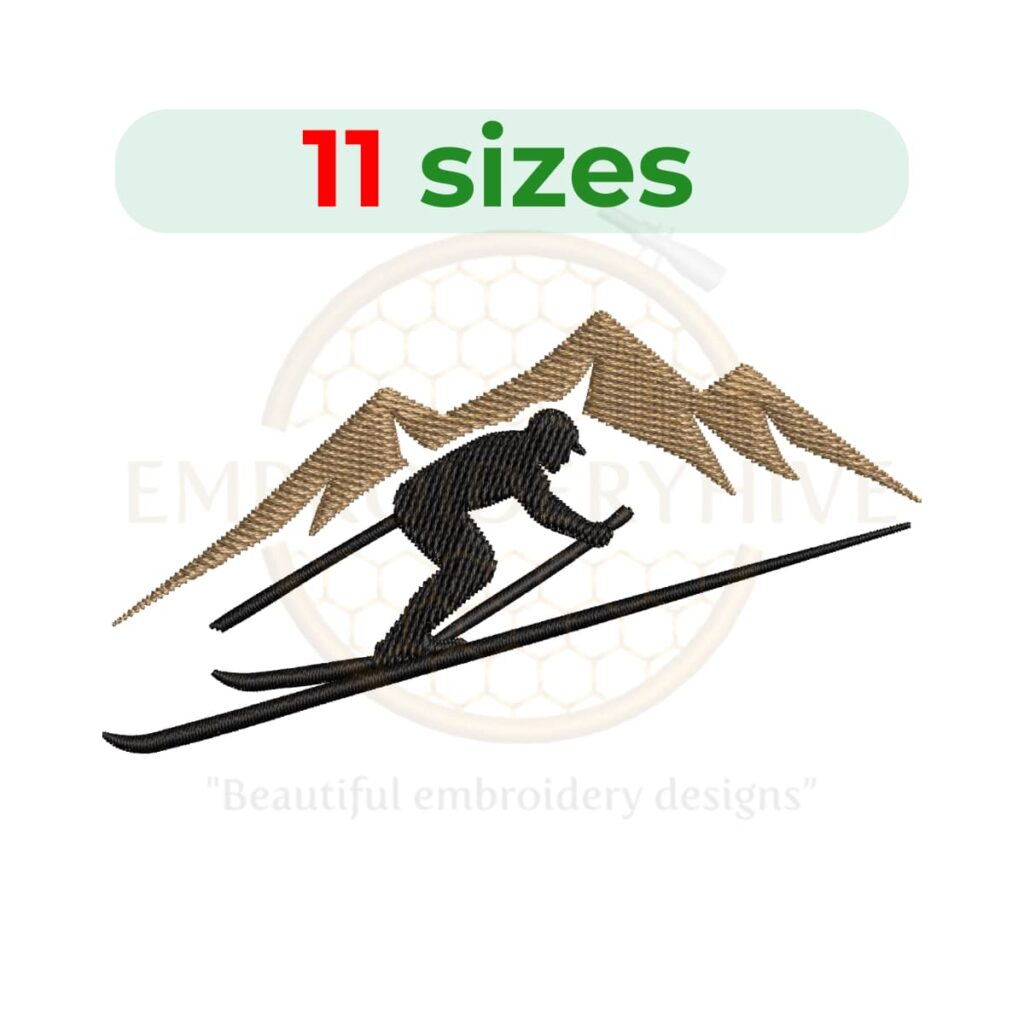 Mountain Skier Embroidery Design - Digital File in 11 Sizes (2.5 to 7.5 inches)