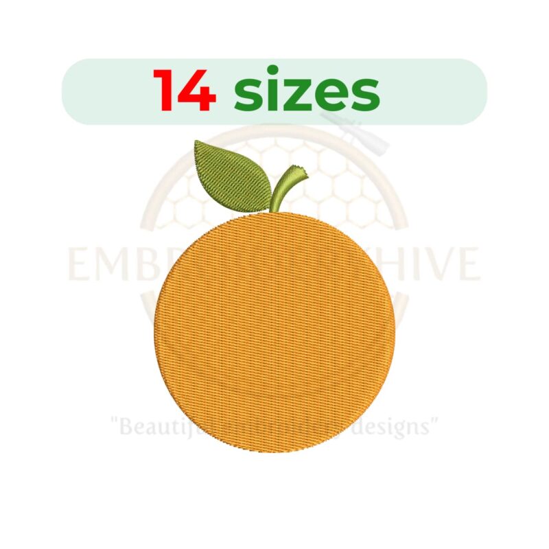 Orange embroidery design in 14 sizes, perfect for fruit-themed machine embroidery projects.