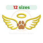 Paw with Angel Wings Embroidery Design – 12 Sizes from 2" to 7.5", Machine Embroidery File, Pet Memorial, Digital Download