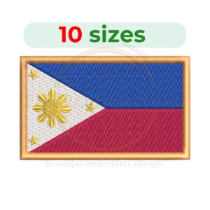 Filipino flag embroidery design in 10 sizes, from 3 to 7.5 inches wide, perfect for patriotic and cultural projects.