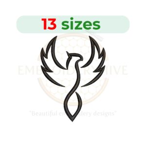 Phoenix Bird Embroidery Design – Digital file in 13 sizes for embroidery machines.