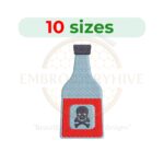 Poison bottle silhouette embroidery design in 10 sizes, perfect for Halloween or medical-themed projects. Includes multiple file formats for machine embroidery.