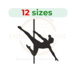 Pole Dancer Embroidery Design – A stylish and dynamic dance-themed embroidery file available in 12 sizes from 2 to 7.5 inches.