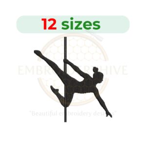 Pole Dancer Embroidery Design – A stylish and dynamic dance-themed embroidery file available in 12 sizes from 2 to 7.5 inches.
