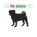 Pug Silhouette Embroidery Design - 12 Sizes from 1 to 7.5 Inches