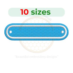 Rectangle name plate embroidery design in 10 sizes, ranging from 3 to 7.5 inches in width, ideal for name patches and rounded rectangles
