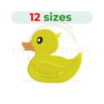 Cute Rubber Duck embroidery design for kids, available in 12 sizes from 2 to 7.5 inches in width, perfect for machine embroidery projects.
