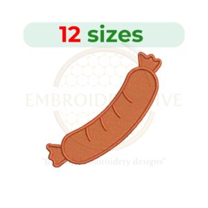 Sausage Embroidery Design – Fun and detailed sausage design, available in 12 sizes from 2 to 7.5 inches.