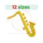 Saxophone embroidery design, available in 12 sizes, perfect for music-themed projects and decor.
