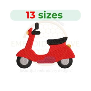 Scooter Embroidery Design – Digital file in 13 sizes for embroidery machines.