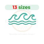 Sea waves embroidery design available in 13 sizes, perfect for beach and nature-inspired embroidery projects.