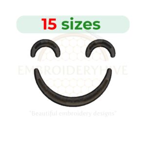 Smile Face Embroidery Design – A cheerful and fun embroidery file available in 15 sizes from 0.5 to 7.5 inches.