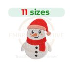 Snowman embroidery design in a silhouette style, available in 11 sizes from 2.5 to 7.5 inches. Ideal for Christmas-themed projects and machine embroidery.