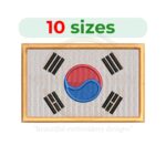 South Korea flag embroidery design in 10 sizes, from 3 to 7.5 inches wide, perfect for patriotic and cultural projects.