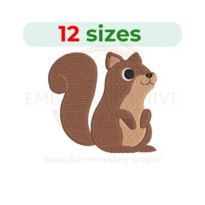 Squirrel Embroidery Design – Digital file in 12 sizes for embroidery machines.
