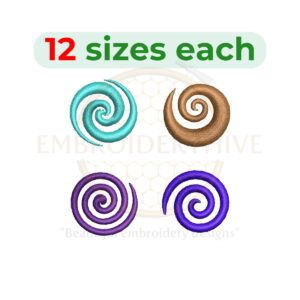 Set of 4 Swirl machine embroidery designs in various sizes for machine embroidery