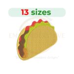 Taco embroidery design in 13 sizes, perfect for food-themed machine embroidery projects.