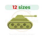 "Tank Embroidery Design – Military-themed digital embroidery file in 12 sizes.