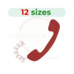 Telephone Embroidery Design – A digital embroidery file with 12 sizes, ranging from 2" (51mm) to 7.5" (191mm). Includes stitch counts and instant download in multiple formats.