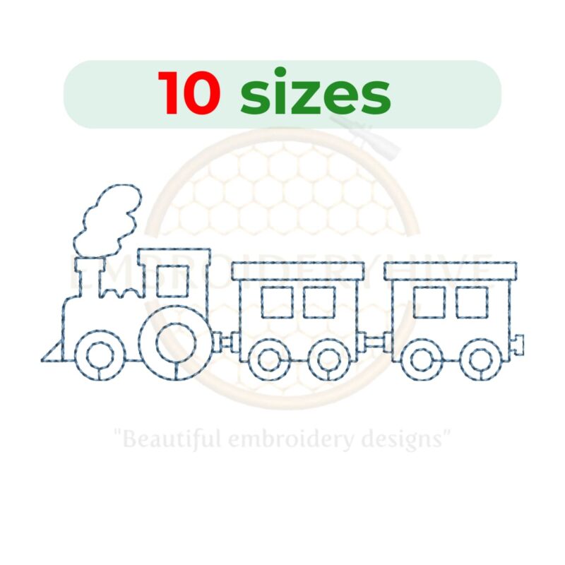 Train Embroidery Design - Mini Train Outline in Bean Stitch for Machine Embroidery.