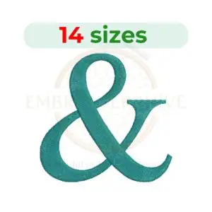Ampersand embroidery design in 14 sizes from 1 inch to 7.5 inches, perfect for personal and small business projects.