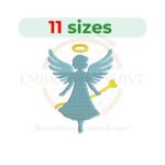 Angel embroidery design with wings in 11 sizes, ideal for Christmas and christening projects.