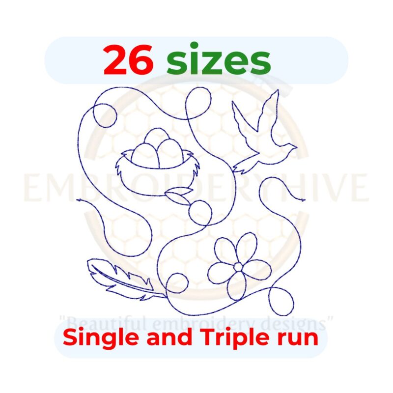 Bird Quilt Block Embroidery Design – Machine Stitch in Single & Triple Styles