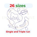 Gorilla quilting machine embroidery design in single-run and triple stitch styles, available in 26 sizes for square and rectangular quilt blocks.