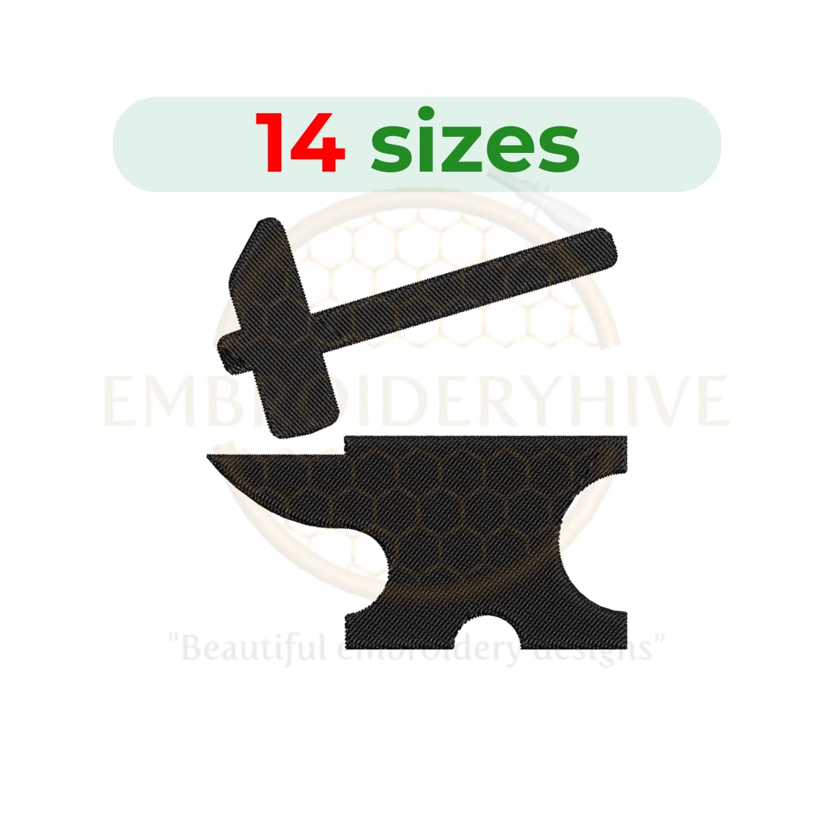 Hammer and Anvil Embroidery Design – 14 Sizes from 1" to 7.5", Blacksmith Forge Machine Embroidery File, Instant Download