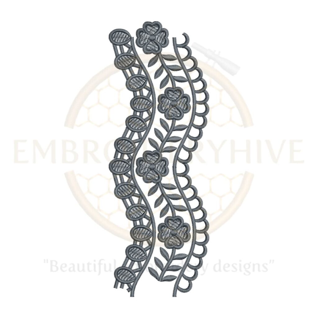 Floral Border Embroidery Design E-0736 – Elegant machine embroidery pattern for home textiles and garments