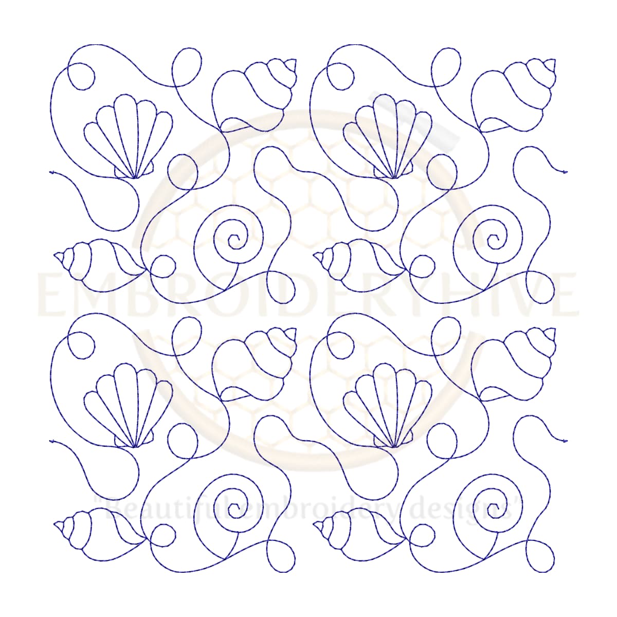 Seashells Quilting Embroidery Design | Edge to Edge Quilt Block - Image 2
