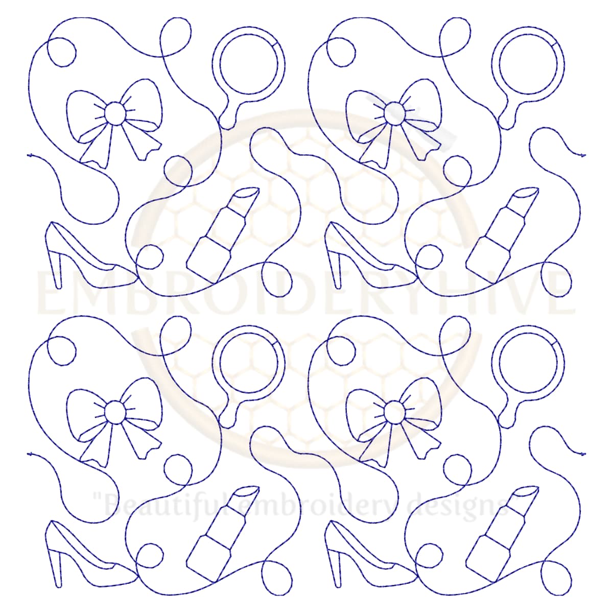 Girl Quilting Embroidery Design | Edge to Edge Quilt Block - Image 2