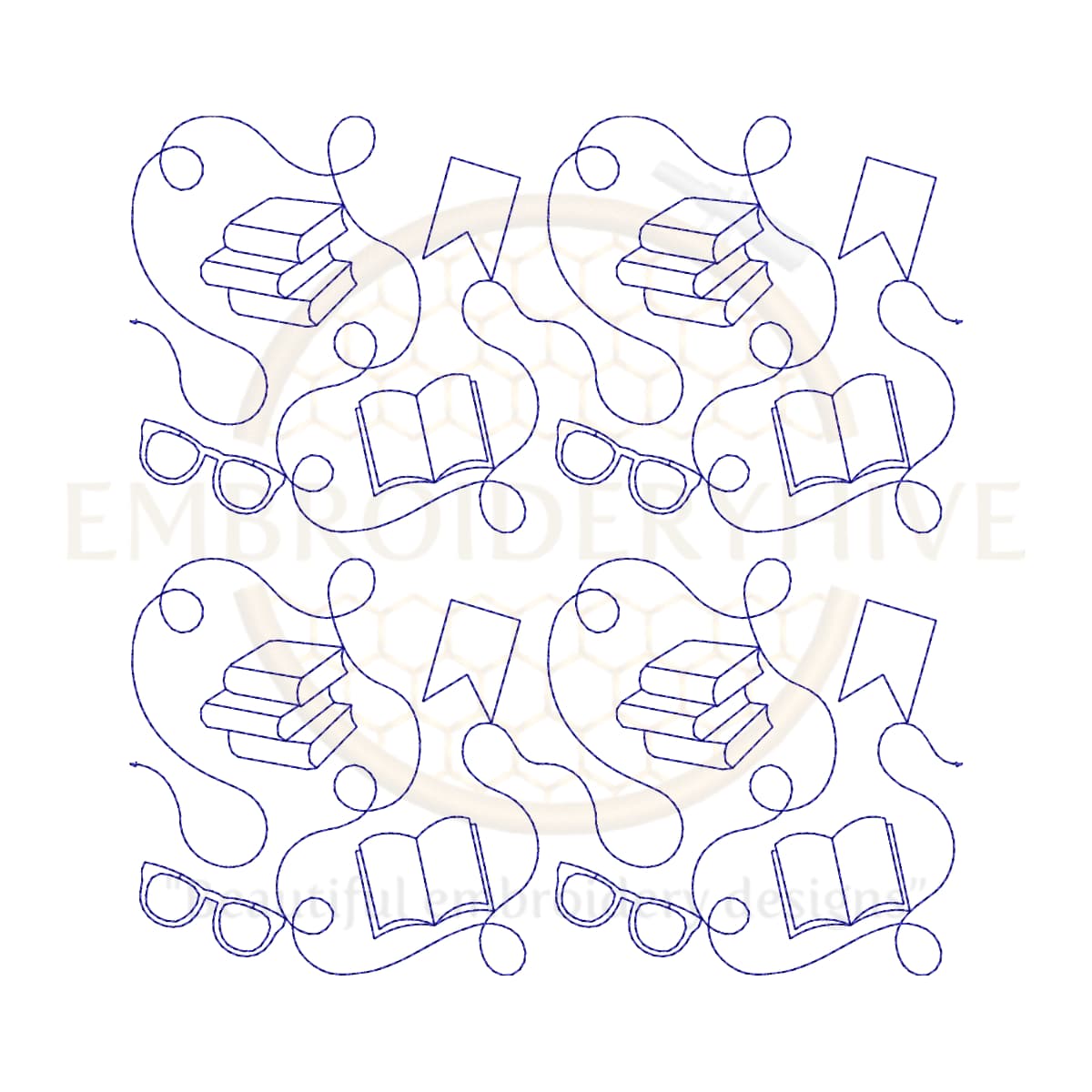 Books Quilting Embroidery Design | Edge to Edge Quilt Block - Image 2