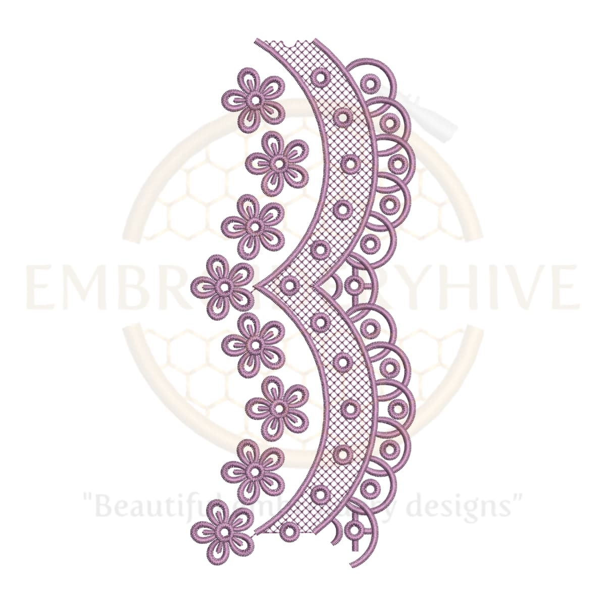 Delicate floral border embroidery design for home linens and women’s clothing. Instant digital download in multiple machine formats.