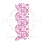 Elegant flower border embroidery design in vertical format. Ideal for garments and home linens. Digital file for machine embroidery.