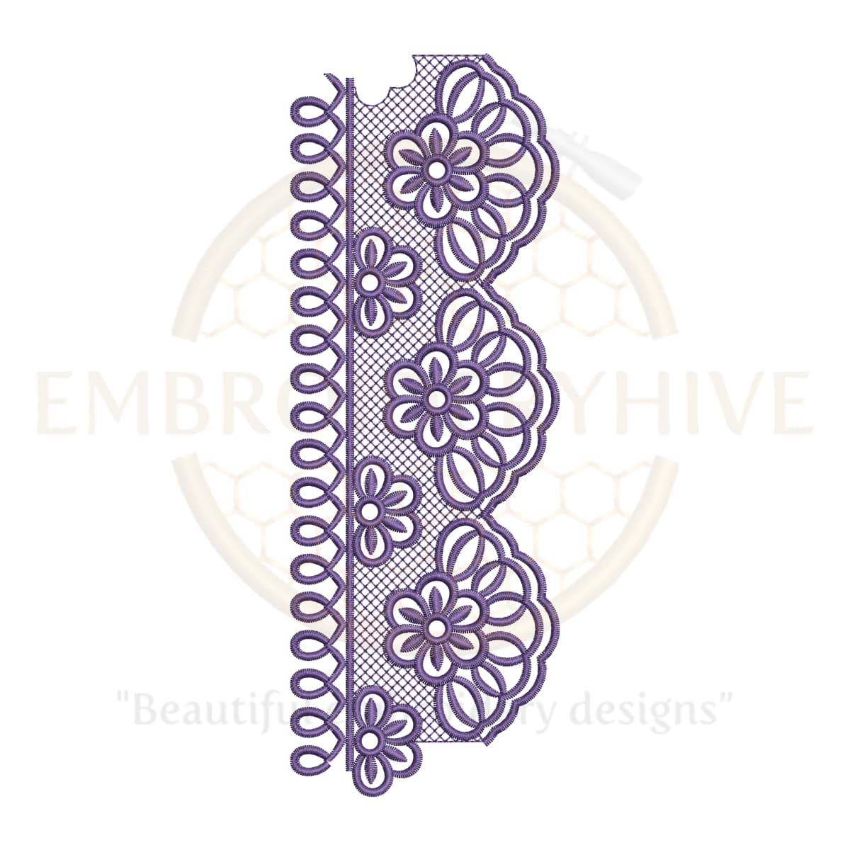 Delicate flower border embroidery design for vertical projects. Suitable for home linens and women’s garments. Digital download for embroidery machines.