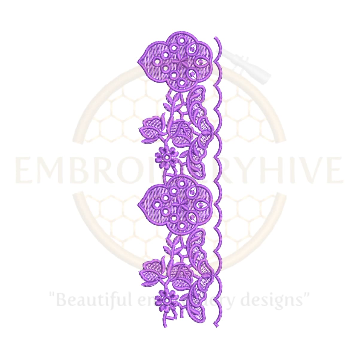 Flower Border Embroidery Design E-0771 – Elegant floral machine embroidery border for garments and home decor